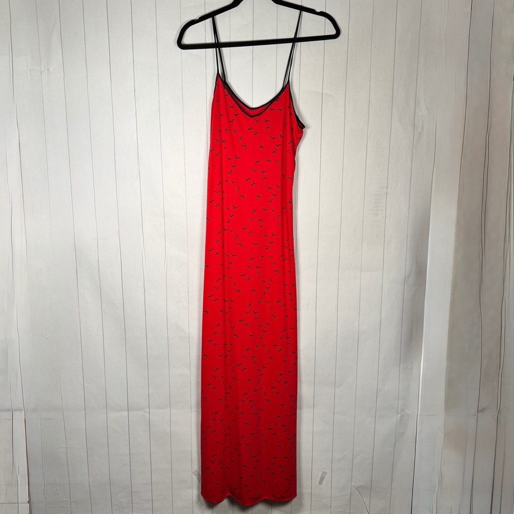 Vintage Daffodil Retro Robe & Slip Dress Red Flying Seagulls Print Whimsigoth M - Picture 2 of 12